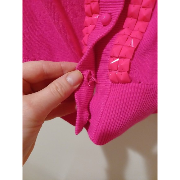 Kate Spade Kati Barbie Pink 3/4 Sleeve Cardigan Studded Trim Sweater Size S Y2K - Picture 6 of 8